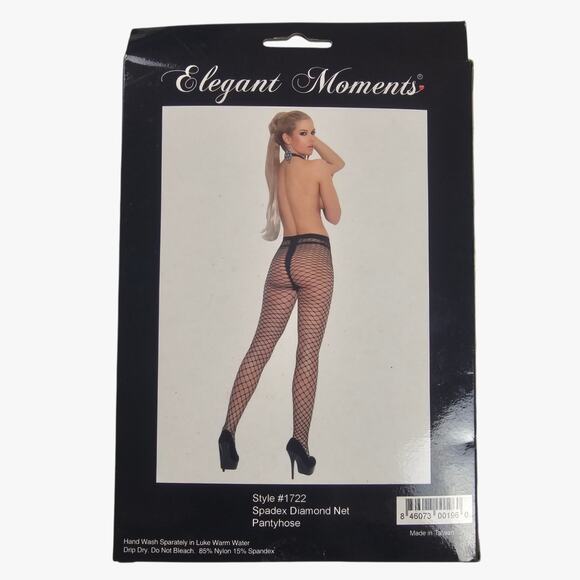 New Elegant Moments Fishnet Pantyhose One Size  Black Tights Lingerie Costume - Picture 2 of 7
